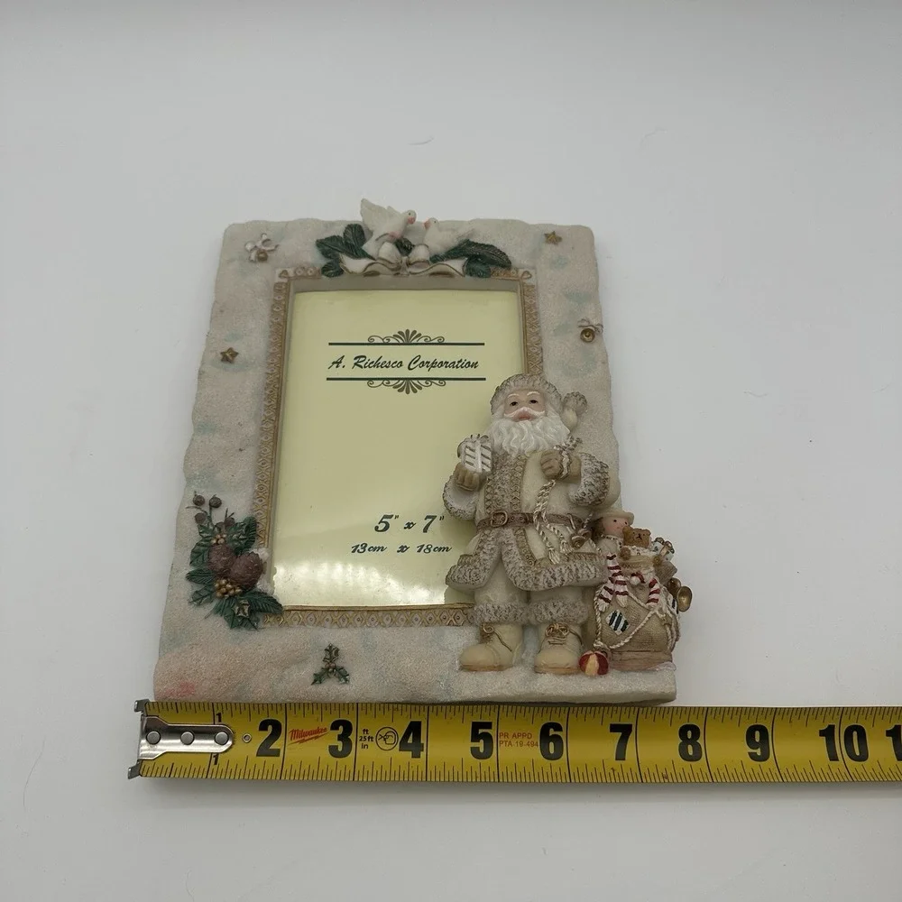 Vintage Heavy Duty‎ 3D Santa Christmas Photo Frame Bells Stars White Holiday